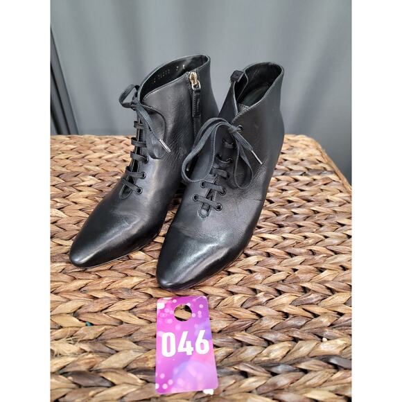 Salvatore Ferragamo Shoes - Salvatore Ferragamo Antila Ankle Boots Women's 7 Black Leather Lace Up Booties